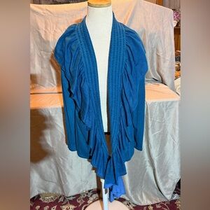 ONE WORLD Blue Ruffled Women's Poncho